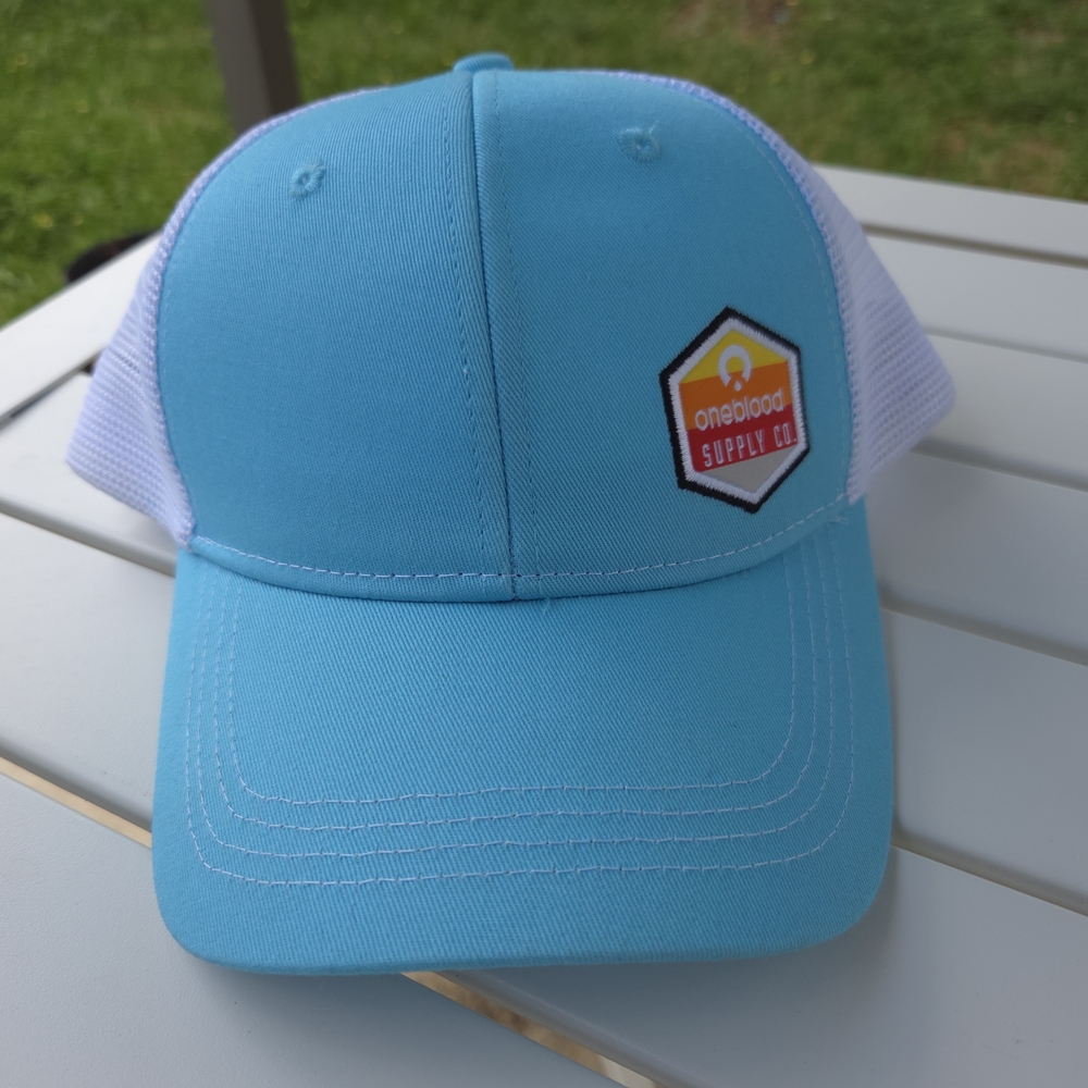 One blood supply co blue and white hat